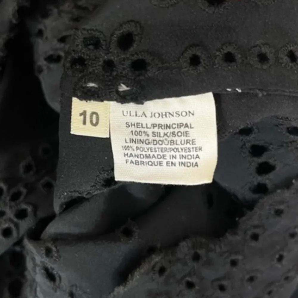 Ulla Johnson Oona Silk Eyelet Embroidered Dress in Raven Black Size 10 - Picture 10 of 11